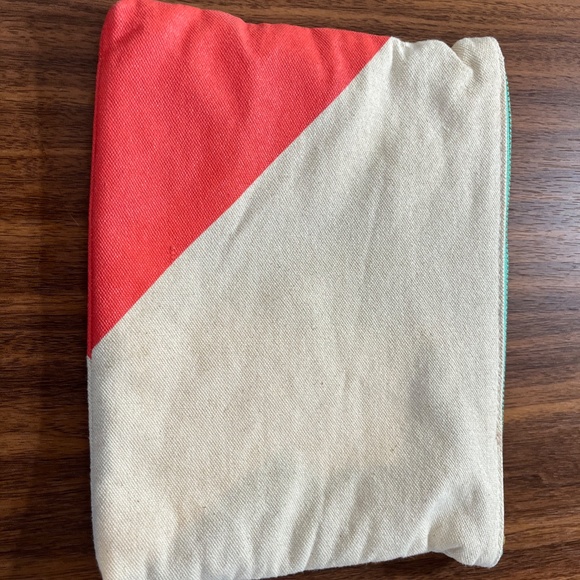 You Look Lovely Women Cosmetic Bag Size 9" Coral Canvas Tan Tote Black Tassel - Picture 7 of 13